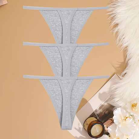 3Pcs/Set Women Sexy Cotton G-String Thin Strap Femme Thong Underwear Intimate Panties Low Waist Briefs Lingerie Cotton T-back