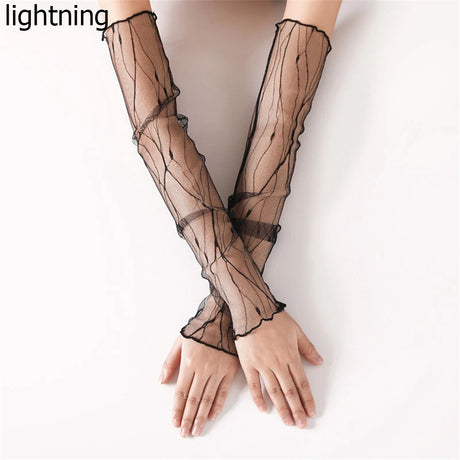Cycling Bike Thin Arm Warmers Breathable Sunscreen Long-Sleeved Sun Protection Sleeves Driving Gloves Mesh Lace Gloves