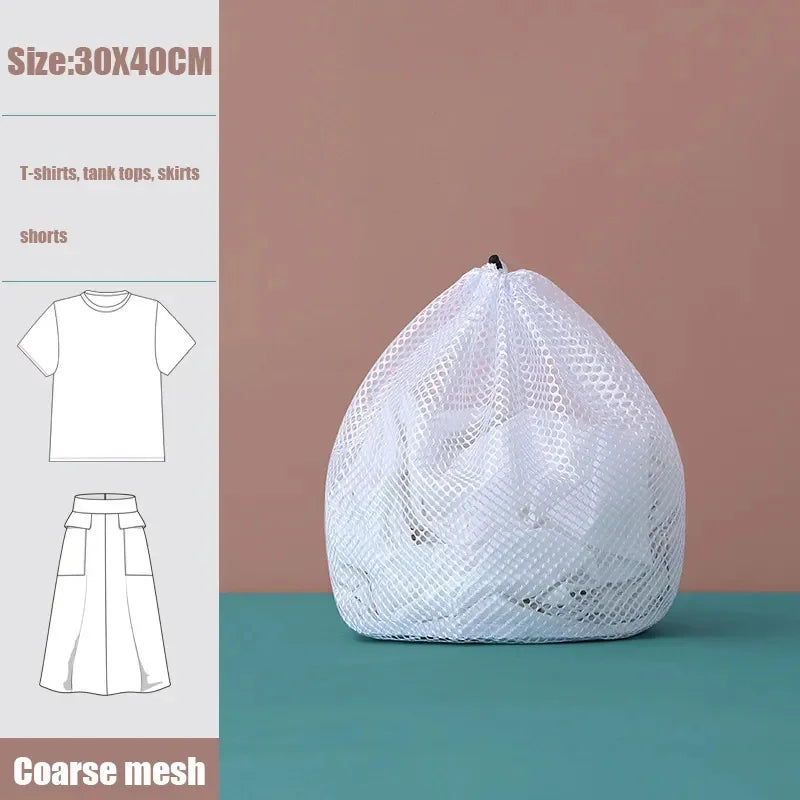 1Pc Drawstring Mesh Laundry Bags Fine/Coarse Mesh Washing Machine Travel Laundry Pouch Soft White Lingerie Storage Clothing Hot