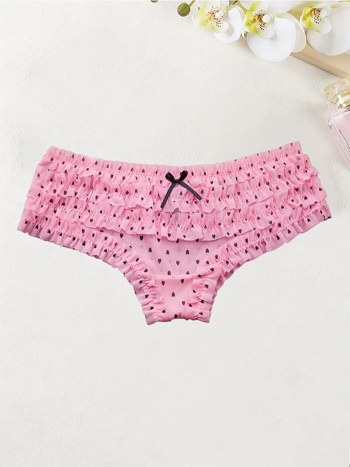 4PCS Cute dot small floral patterns sweet knitted fabric with lace stitching Women's low waist brief Seamless breathable fa