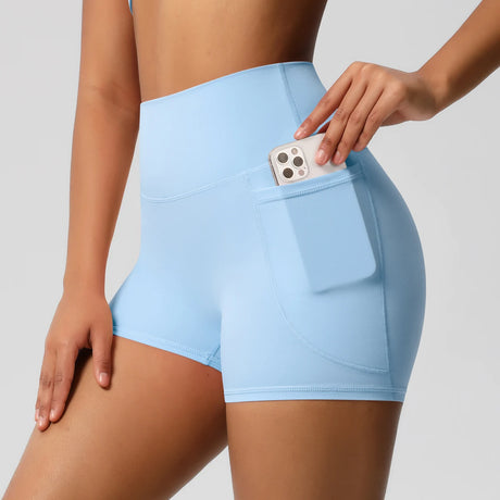Solid Color Yoga Pants With Pockets Quick Drying High Waisted Gym Push Up Yoga Shorts for Woman Breathable Workout Fitness Short
