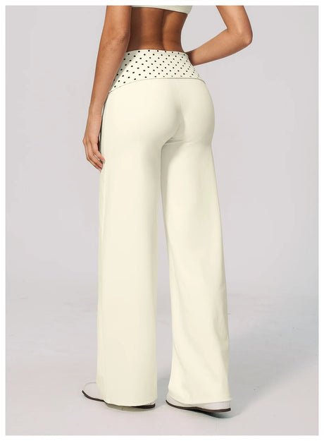 Fashion Polka Dot And Striped Wide Leg Pants For Women Fold Over Waist Bell-bottoms Flare Yoga Pants Push Up Workout Leggings