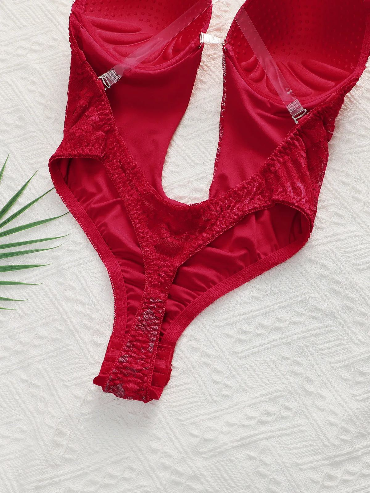 Red Lace Underwire Bodysuit Deep V Plunge Teddy Lingerie Removable Clear Strap Snap Crotch One Piece Shapewear A8188