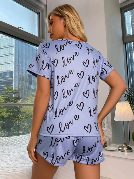 Women's Sleepwear Cute Strawberry Print Pajama Pj Set Summer Short Sleeve Top & Shorts Loungewear Soft Comfortable Home Clothing