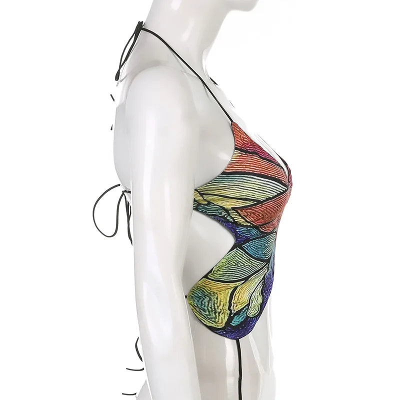 Hot Butterfly Jeans Crop Top Backless Strap Camis Sexy Lingerie Bow Bra Women Beach Mini Vest Butterfly Tank Tops Party Clubwear