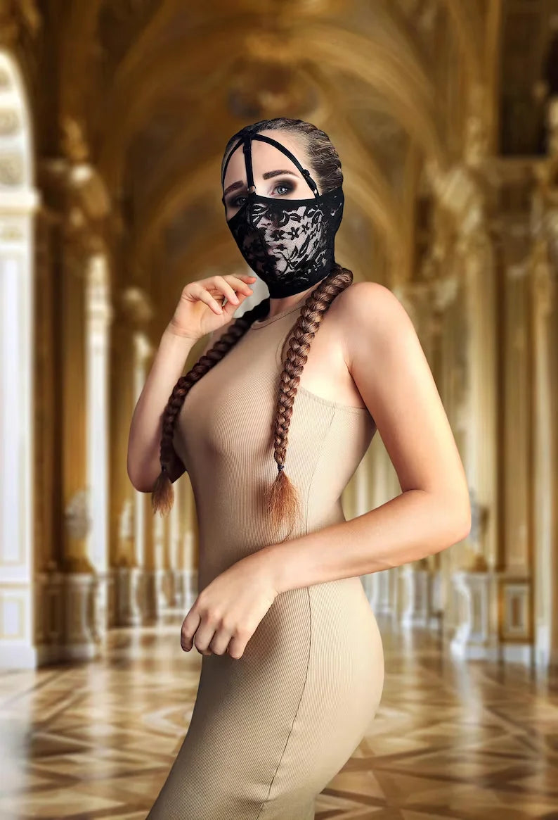 Women Lace Cosplay Multi‑Style Black Mesh Fishnet Full Face Mask Stretch Face Cover Halloween Masquerade Carnival Accessory
