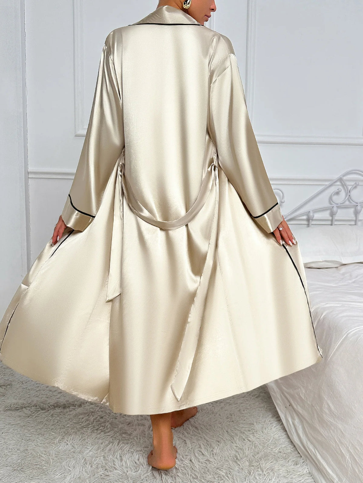 Women's Sexy Fashion 2 Piece Pajama Set V-Neck Slip Dress with Long Robe Sleepwear
