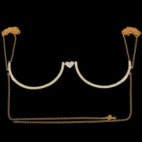 Stonefans Heart Rhinestone Chest Bracket Body Jewelry Bra Chain For Women Chain Top Bikini Halter Bra New Banquet Breast Support