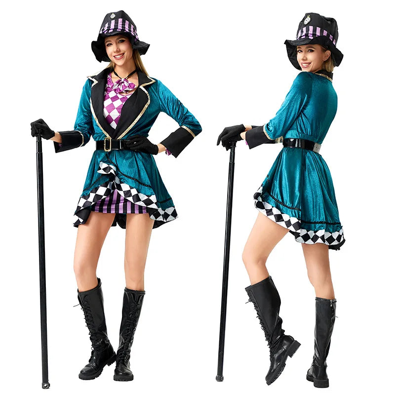 Magician Clown Cosplay Costume Alice Costume Circus Outfits Hatter Halloween Carnival Stage Performance Roleplay Clothes