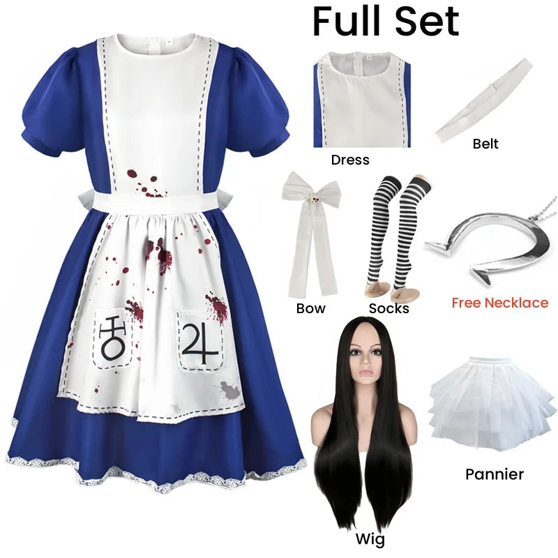 Anime Alice Princess Dress Maid Apron Dress Game Madness Returns Alice Cosplay Costume For Women Girls Halloween Party