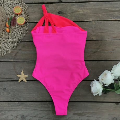 Sexy One Piece Swimsuit One Shoulder Solid Cut Out Monokini Pattern Women's Swimwear Slimming Bodysuit Women Beachwear 2022
