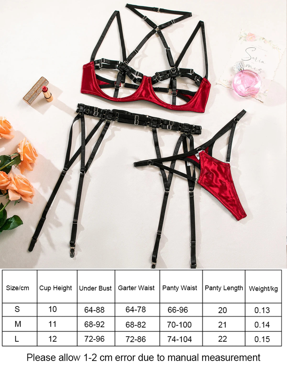 Sexy Lingerie Set for Women Hollow Out Open‑cup Underwire Bra Garter Belt Multi‑piece Bondage Lingerie Kit
