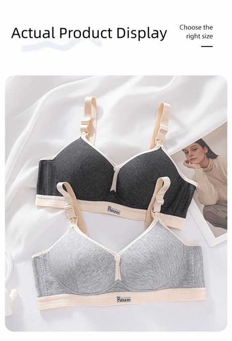 Pure Cotton Double Button Breastfeeding Bra Comfortable Breathable With Thin Gathered Maternity Bra Anti Sagging No Underwire