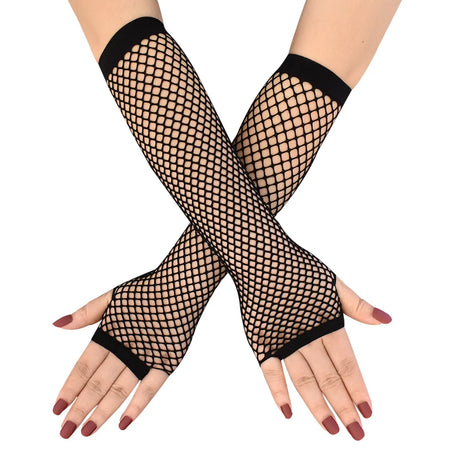 Sexy Elastic Mesh Gloves With Colored Flash Diamonds Bungee Stage Performance Hollow Fishing Net Punk Hiphop Women's Gloves R51