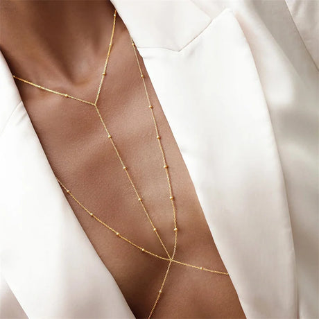 Simple Multilayer Rhinestone Back Chain Necklaces for Women Sexy Metal Shiny Crystal Bikini Waist Chain Body Chain Jewelry Gifts