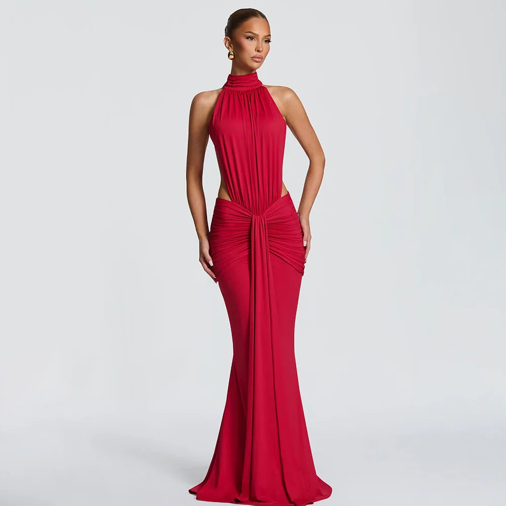Women Solid Color Mermaid Evening Dress Sexy Open‑Back Slim Floor‑Length Long Gown Formal Banquet Party Maxi Dresses For Ladies