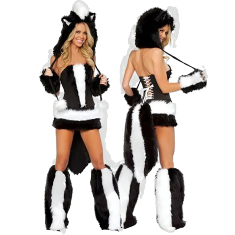 Sexy Christmas Ladies Costume Halloween Cosplay Big Tail Wolf Role Play Party Maid Seduction Santa Claus Gift Womens Uniform