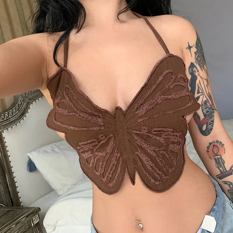 Hot Butterfly Jeans Crop Top Backless Strap Camis Sexy Lingerie Bow Bra Women Beach Mini Vest Butterfly Tank Tops Party Clubwear
