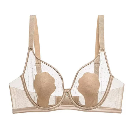 Women's Ultra-Thin Cat Claw Cup Bra Sexy Pure Desire French Style Soft Steel Ring Anti-Sagging Underwear for Large Chest