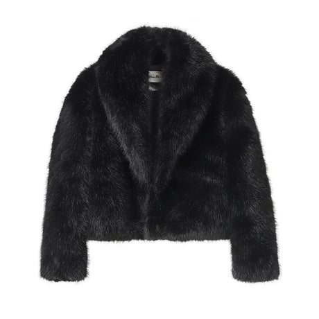 Neo Mint Street Fashion Shawl Collar Faux Fox Fur Coat Women 2024 Winter Cool Girls Black Short Fur Jacket Vintage Chic Overcoat