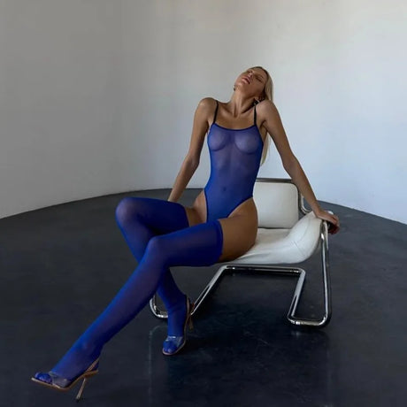 Toucheart Erotic Dress with Leg Socks Mesh See-through Patchwork Seductive Body Shaping Backless Women Intimate Hollow Dress Set