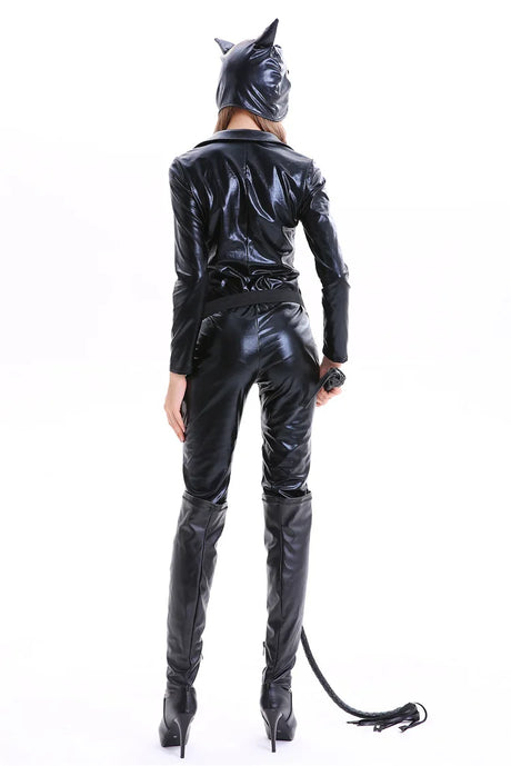 Black PU Cat Costume for Adult Halloween Carnival Party Catsuit DJ Bodysuit Women Ladies Gifts Stage & Dance Wear Cat Girl Suits