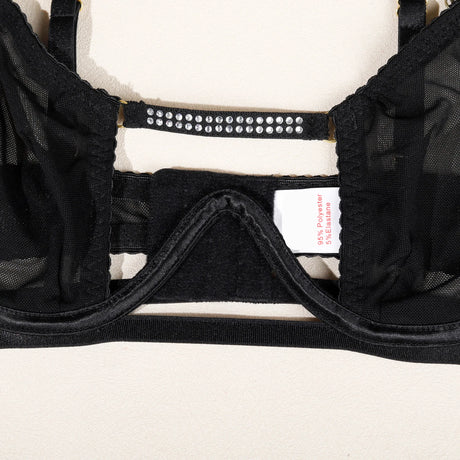 Hollow Out Lingerie Set Women Sexy Push Up Underwired Diamond Patchwork Bra Brief Underwear Set Black Bandage Garter Erotic Suit