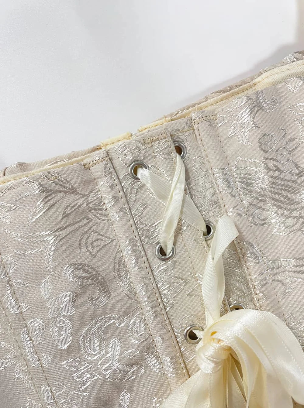 Floral Jacquard Wide Strap Corset Top Front Hook Back Lace Up Square Neck For Women