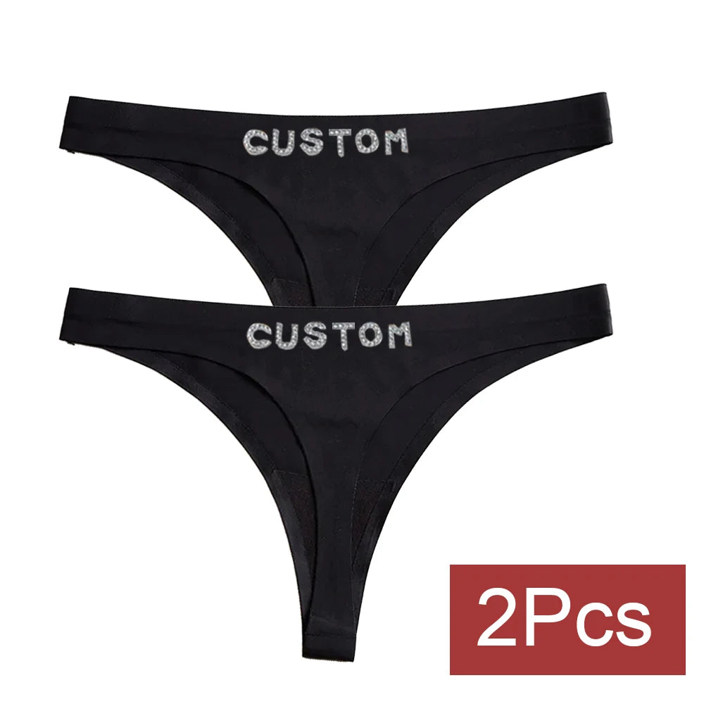 2pack Custom Thong with Name Crystal Letter Customized Thongs Women Underwear G-String Personalize Panties Lingerie Tanga