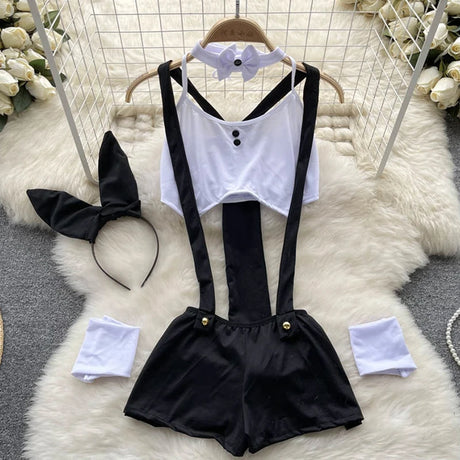 Women Sets Ruffled Apron Shorts Headband Maid Cosplay Costume Rabbit Officer Party Park Performance Sexy Suits Hotsweet Clothes