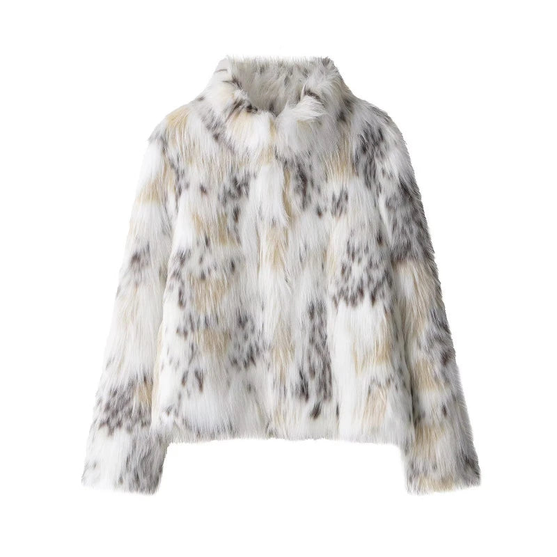 Short Stand Faux Fur Jacket White Loose Luxury Plush Coat Stylish Long Sleeves Women's Furry Jacket Winter New Fluffy Outerwears