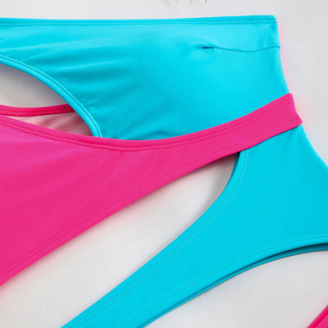 Women Sexy One Shoulder Swimwear Swim Slimming Dress Patchwork Color Block Swimsuits Push Up Bathing Suit Summer Swimsuit