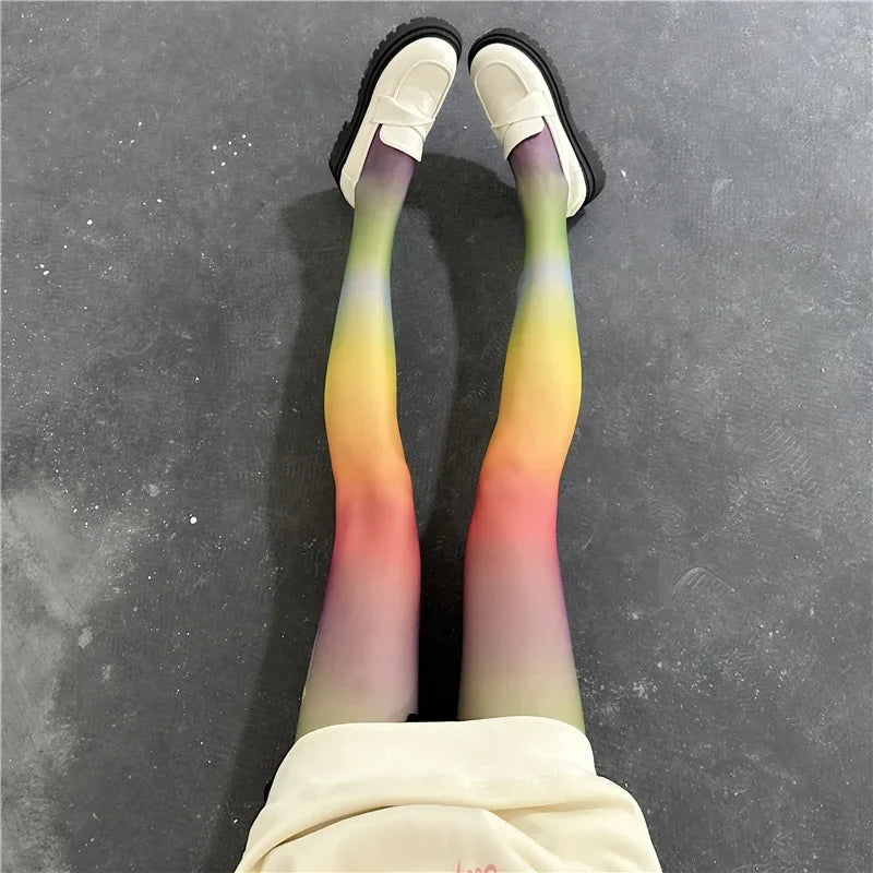 1 Pair Rainbow Gradient Tights Japanese Style Sweet Comfy Novelty Pantyhose Women's Stockings & Hosiery
