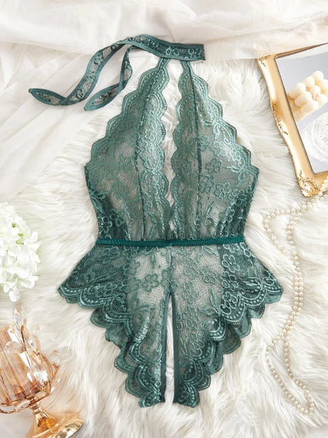 Transparent Lingeries Deep V Woman Underwear Set Backless G String Crotchless Bodysuit Push Up Bra and Panties Sets for Woman