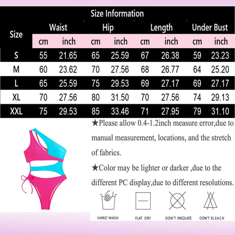 Women Sexy One Shoulder Swimwear Swim Slimming Dress Patchwork Color Block Swimsuits Push Up Bathing Suit Summer Swimsuit