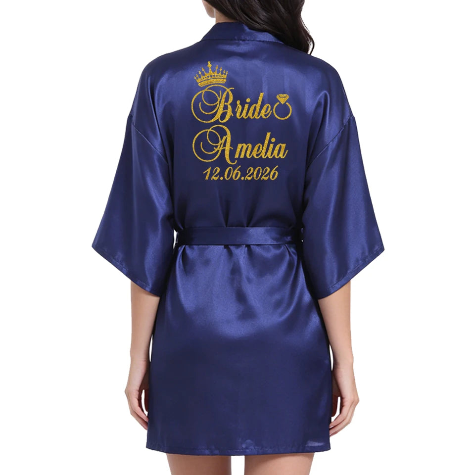 Customized Logo Wedding Date Name Bathrobe Faux Silk Bridal Robe Bride Bridesmaid Wedding Robes Woman Bachelorette Preparewear