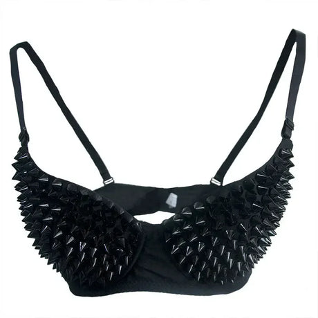 Silver Gothic Bra Top Rivets Punk Rave Bralette Lingerie Sexy Push Up Brassiere Nightclub Party Bar Hot Fashion Women Bras