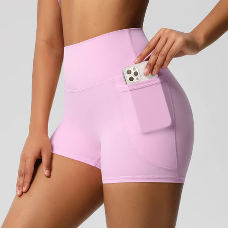 Solid Color Yoga Pants With Pockets Quick Drying High Waisted Gym Push Up Yoga Shorts for Woman Breathable Workout Fitness Short