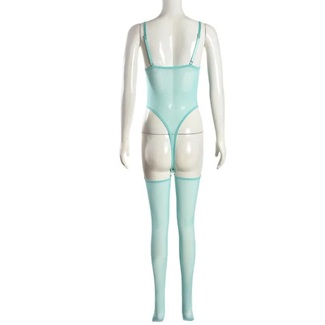 Toucheart Erotic Dress with Leg Socks Mesh See-through Patchwork Seductive Body Shaping Backless Women Intimate Hollow Dress Set