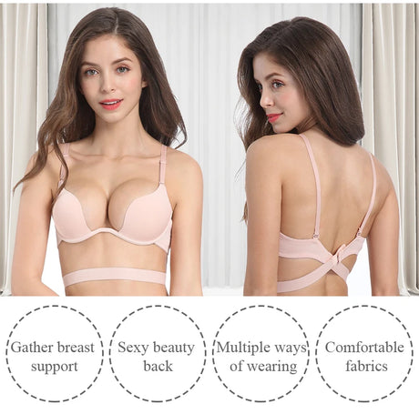 Sexy Deep V Backless Bras Women Seamless Bra Support Small Chest Push-up Lingerie 6 Ways To Wear Wedding Party Dress Underwear