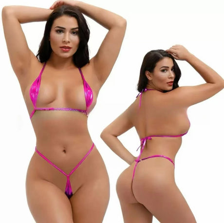 Shiny Erotic Mini Bikini Women Porno Cosplay Sexy Lingerie Set Open Bra Micro G String Thong Leather Sexy Underwear Costumes