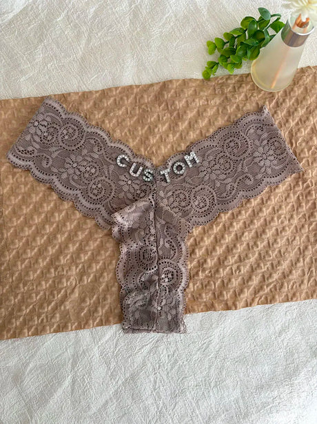 Personalized Text Custom Thong Customization Name Crystal Letters Panties Sexy Lace Underpants for Woman Wife Girlfriend Gift