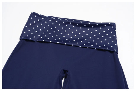 Fashion Polka Dot And Striped Wide Leg Pants For Women Fold Over Waist Bell-bottoms Flare Yoga Pants Push Up Workout Leggings