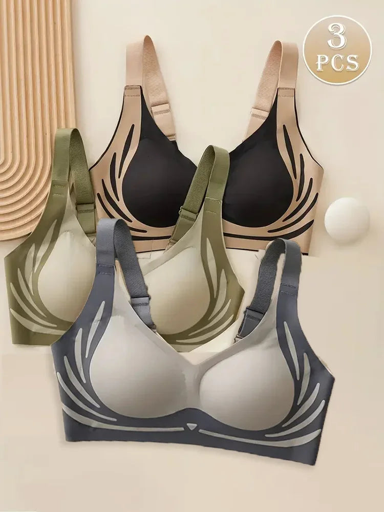 3Pcs/Set Women's Push-up Gather Wireless Bra Women Gathered Up Soft Support Adjustable Underwear Anti-sagging Seamless Bra M-2XL