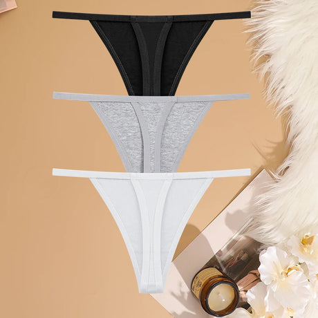 3Pcs/Set Women Sexy Cotton G-String Thin Strap Femme Thong Underwear Intimate Panties Low Waist Briefs Lingerie Cotton T-back
