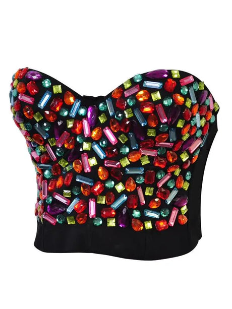 Rainbow Color Rhinestones Fashion Luxury Brassiere Push Up Bralette Woman Sexy Bra Cop Top For Girls Party Nightclub Dance Wear