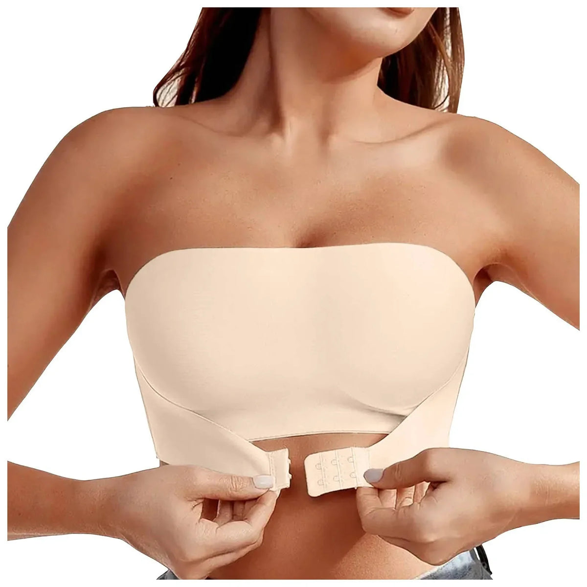 Women's Strapless Seamless Bra – Front Button, No Padding, Non-Slip Half Cup Silicone Underwear