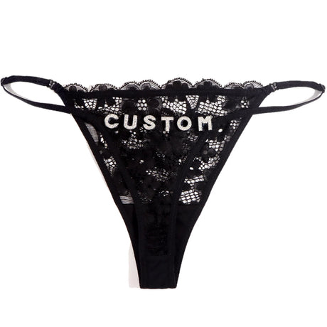 New Hollow Lace Thongs Panties For Women Customize Crystal Letter Name G-string Thong Female Underwear Underpants Birthday Gifts