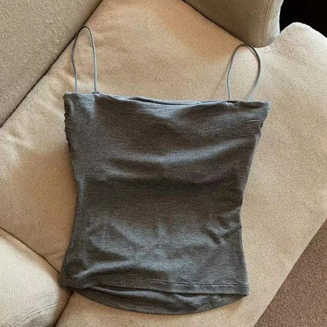 Y2K Sexy Tank Tops Women Spaghetti Strap Crop Top With Bra Bodycon Sleeveless Cami Tube Top Basic Camisole Tees Korean Clothes