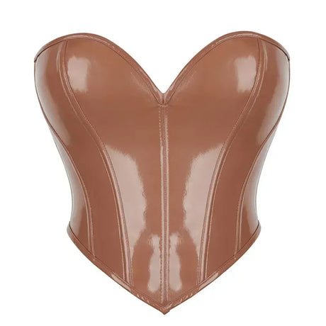 Black Shiny PVC Bustier Faux Leather Corset Crop Top Body Shaper Women Sexy Corselet Vest Plus Size